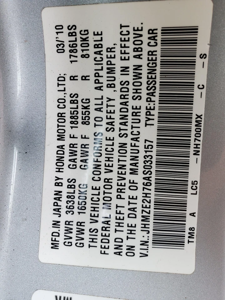 **RECOGIDA LOCAL** Conjunto de transmisión Honda Insight CVT 2010-2011 Foto 3 de 3