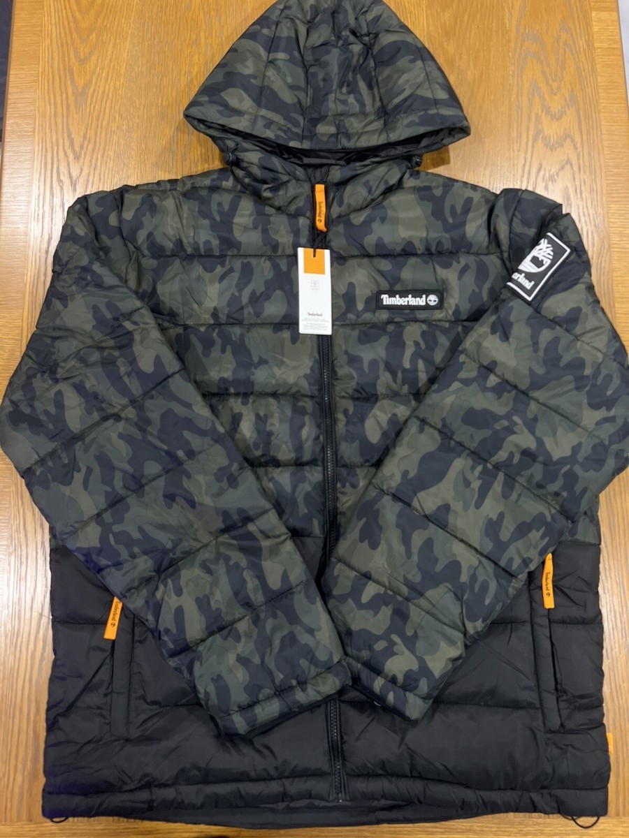 TIMBERLAND Men's Hooded Puffer Green Size Large