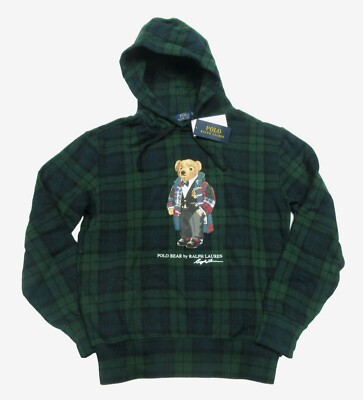 Polo Ralph Lauren Big Tall Green Tartan Plaid Polo Bear Graphic Fleece  Hoodie