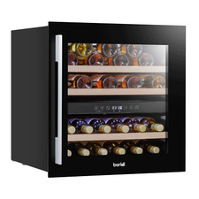 Wine Cooler 36 Bottle, 60cm Dual Zone, Built-In with Beech Wood Shelves - Black