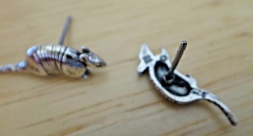 Sterling Silver Small 7x17mm Armadillo Stud Posts Earrings! - Picture 5 of 5