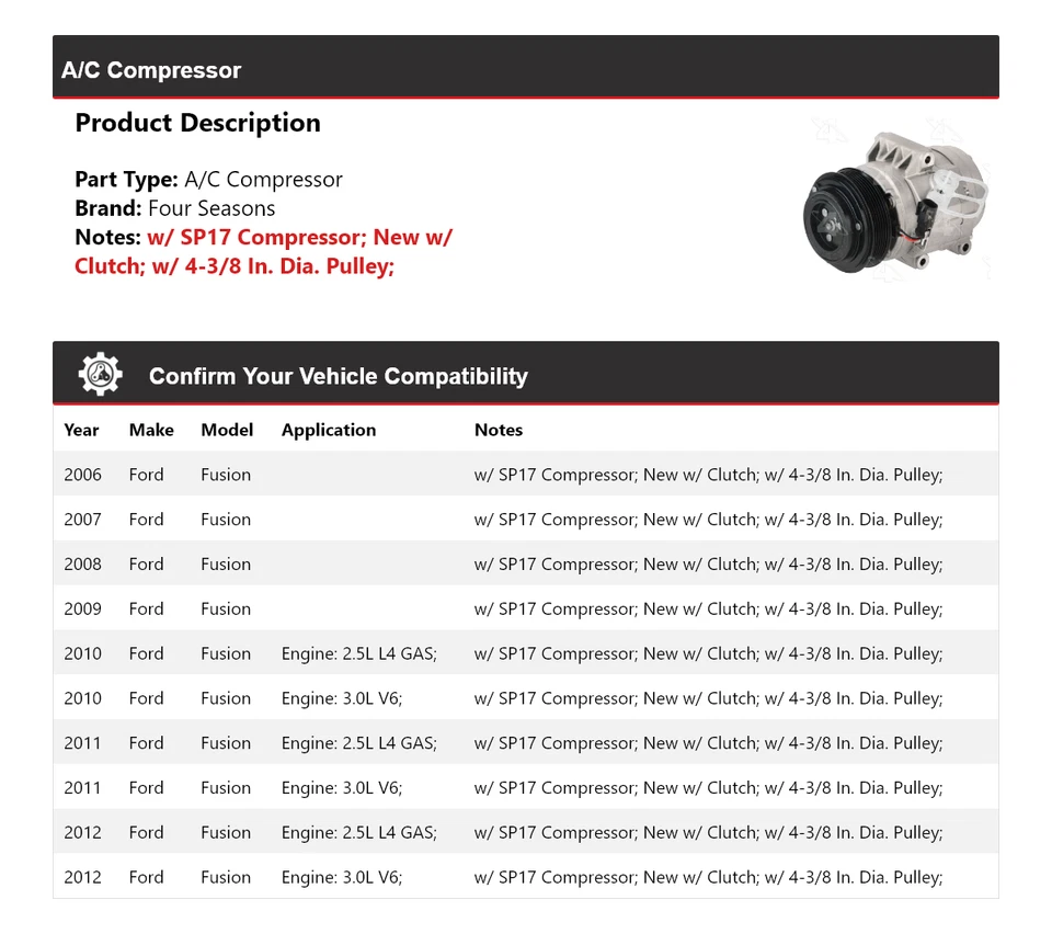 Compresor de aire acondicionado Ford Fusion 2006-2012 4 estaciones 2007 2008 2009 2010 2011 Foto 2 de 4