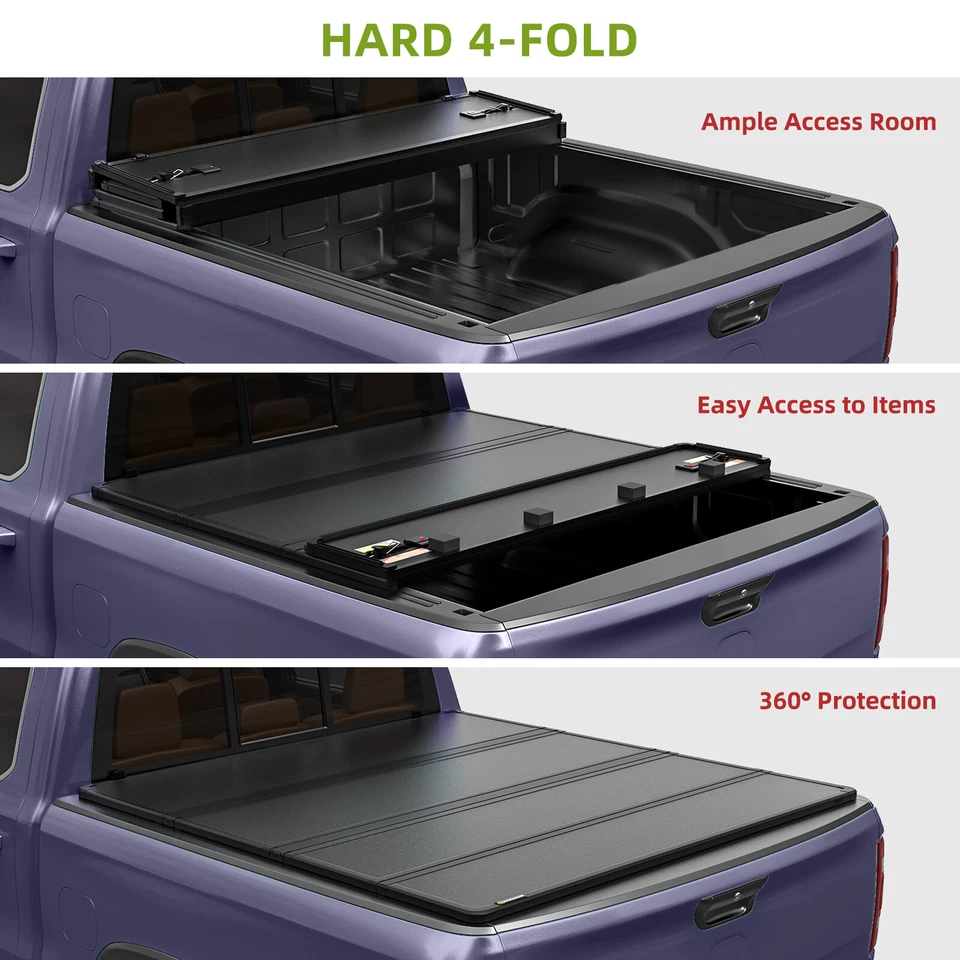 6.4FT Hard Quad-fold Tonneau Cover For 2003-2025 Dodge Ram 1500 2500 3500 On Top — 第 3/4 张图片