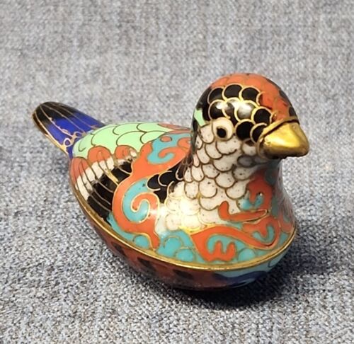 Cloisonné Enamel Dove Bird Pigeon Shaped Snuff Trinket Box Vintage China mAAS - 第 1/7 張圖片