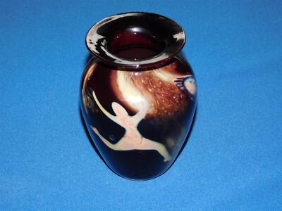 Elodie Holmes Red Blown Glass Vase Gymnastics Gymnast 1998 signed & dated 1998