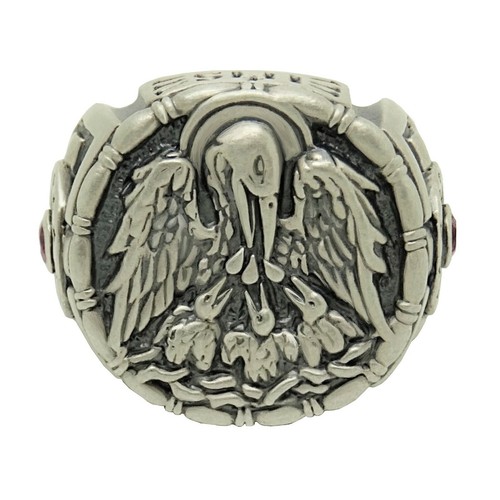 Jesuiten IHS Sterlingsilber Kreuz Herrenring christlicher Pelikan mit Küken - Bild 12 von 12