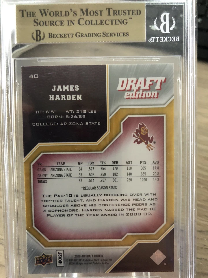 2009-10 Upper Deck UD Draft Edition James Harden Rookie RC BGS 9.5 Gem Mint - Image 2 of 2