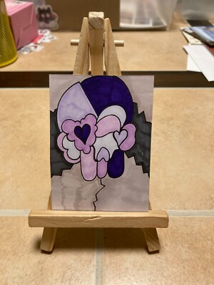 ACEO Original Mixed Media Painting Art Card ATC Skull Chelle #141