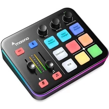 MAONO Gaming Audio Mixer, Audio Interface with Pro-preamp, RGB, Bluetooth, 48V