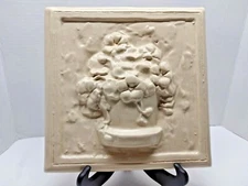RPW Rowe Pottery Floral Basket Wall Decor Tile, Measures 10" x 10", Tan Glaze