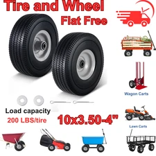 10" 4.10/3.50-4 Tire & Wheel Flat Free Solid For Hand Truck Wagon Wheelbarrow