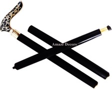 Vintage Designer Brass Handle Antique Style Victorian Cane Wooden Walking Stick