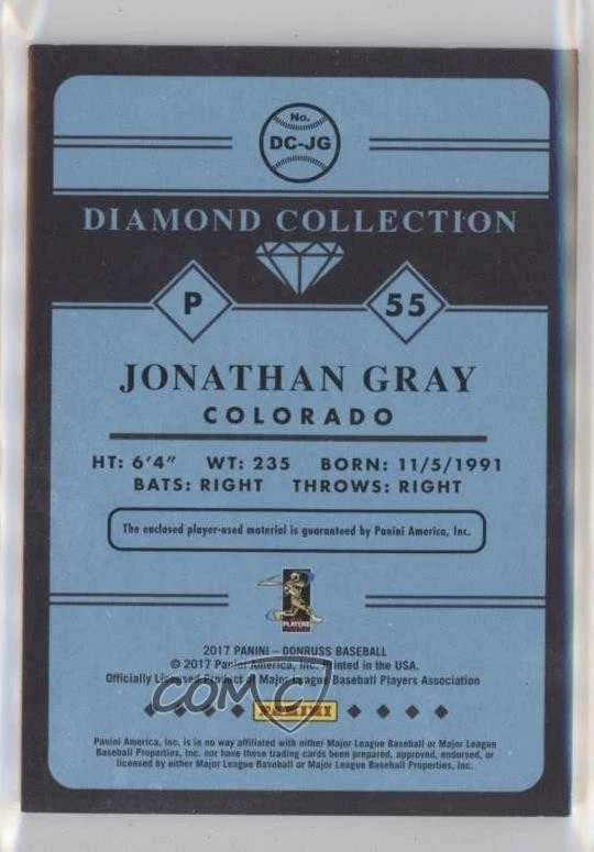 2017 Panini Donruss Diamond Collection Black 1/1 Jon Gray Jonathan #DC-JG 4f5 - Image 2 of 3