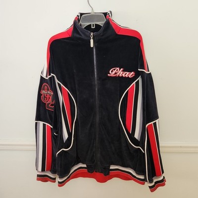 FLAW Vtg 90s Y2K Phat Farm Velour Jacket XL Mens Varsity Hip Hop