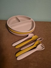 3 Silicone Divided Dishes With 5 Spoon  Fork
