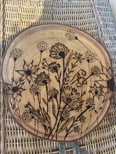 12  Floral Wood Burnt Art Centerpiece