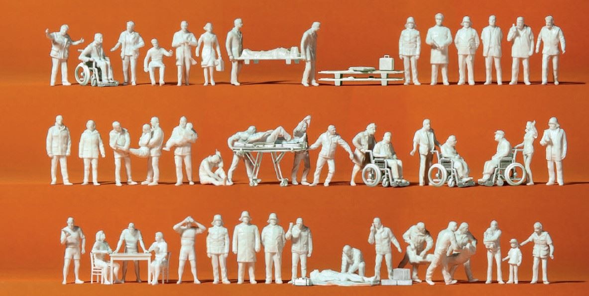 Assorted Emergency Responders (52) Unpainted Figure Set Preiser 16362