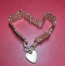 Vintage Gate Bracelet 9ct Yellow Gold 9ct With Padlock Heart, Love, Hallmarked  