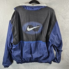 Vintage 90s Nike Full Zip Windbreaker Jacket Large Black Blue White Color Block