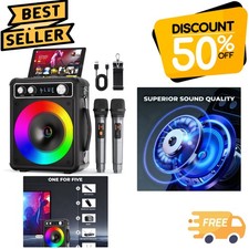 Portable Bluetooth Karaoke Machine with 2 Wireless Microphones  LED Lights