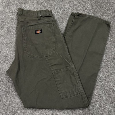 Dickies Pants Men 33 32 Carpenter Work Logo Relaxed Baggy Green Wide Leg Heavy