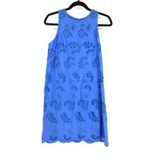 Ann Taylor Shift Dress Womens Size 6 Blue Eyelet Sleeveless Scalloped Hem