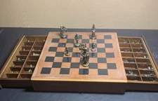 Vintage Italy Horcrow Chess Set Acrylic Wood Board Metal Pieces