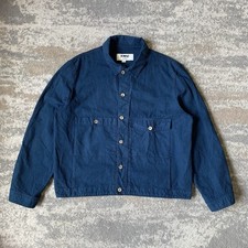 YMC Pinkley Trucker Jacket Navy Hickory Railroad Stripe Cotton Linen Workwear XL