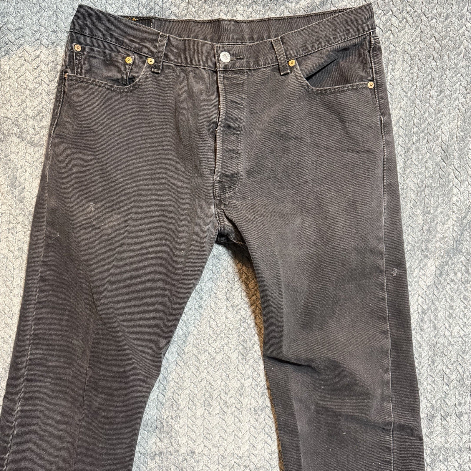 Levis 501 Jeans Mens 36x36 Black Button Fly Straight Denim Cotton Dark Workwear