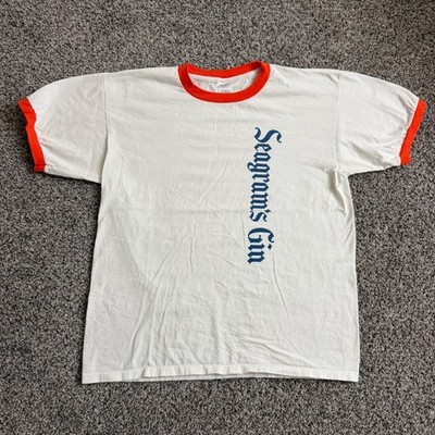 Vintage Anvil Seagram's Gin Ringer T-Shirt Mens XL White Red Dial It Up Graphic