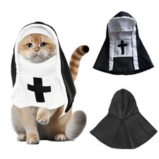 Pet Cat Dog Nun Costume: Cloak Outfit Small L 12 lbs-20 lbs , black