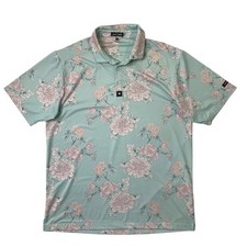 Bad Birdie Polo Shirt Mens XL Floral Print Stretch Breathable Moisture Wicking