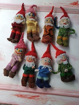 Handmade Knitted Dwarfs 7 Plus One! Amazing Detail! 8''