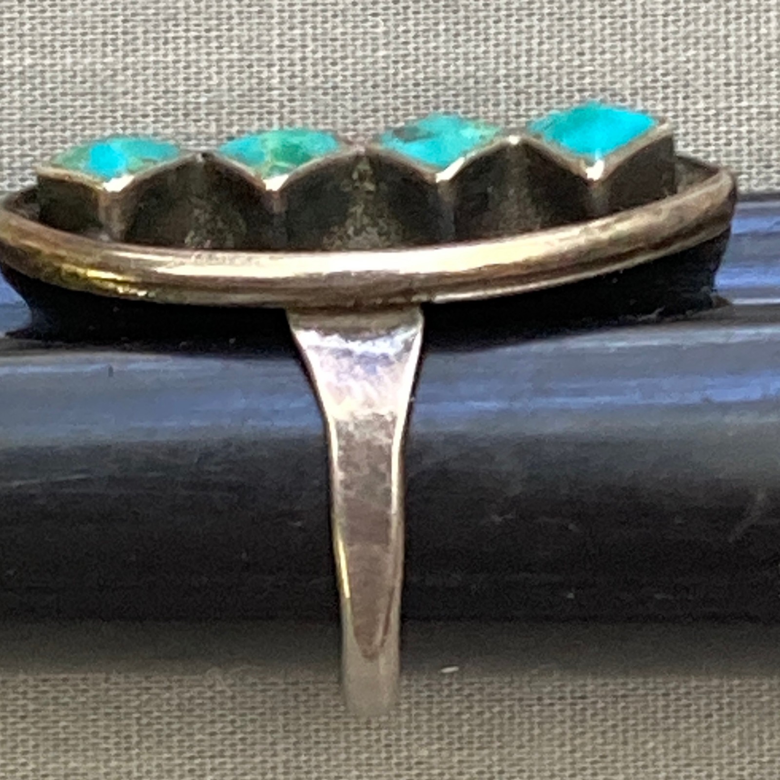 Silver and Turquoise Shadow Box Ring Native Ameri… - image 2