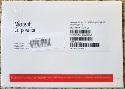 Microsoft Windows Server 2022 Standard Base License with media and key 16 Core
