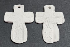 Vintage Handmade Bisque Ceramic Crosses Ready To Paint Lot Of 2