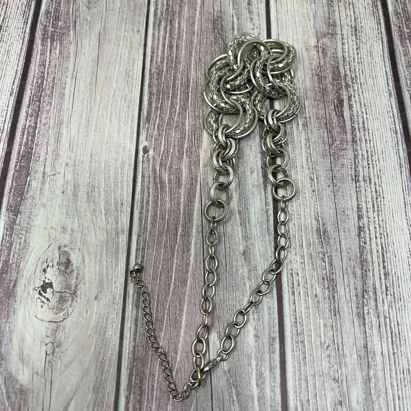 Boho Silver Tone Necklace Multiple Interconnected… - image 4