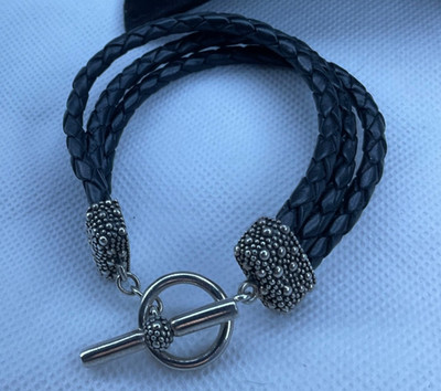 Michael Dawkins Sternennacht Sterlingsilber schwarz Leder Knebel 8'' Armband