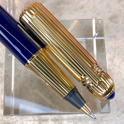 Vintage Cartier Ballpoint Pen Pasha Blue Marble Lacquer with Case
