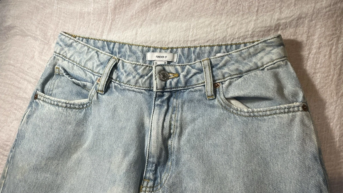 Pantalones de mezclilla para mujer Forever 21 28 azul lavado claro holgados pierna ancha tiro bajo 5 bolsillos