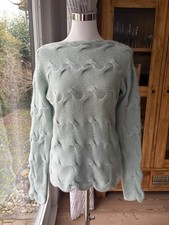 ALBA MODA 100% CASHMERE KASCHMIR ZOPFMUSTER PULLOVER EISBLAU WARM L 40