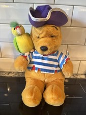 Disney Store Pirate Pooh 15  Plush Winnie The Pooh Lovey Purple Hat Parrot