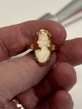 intage 18K Yellow Gold Carved Shell Cameo Ring Size 6 Estate Fine Jewelry