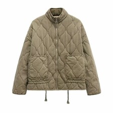 2025 ZW Women's Cotton Quilted Jacket Vintage High Collar Coat Pockets