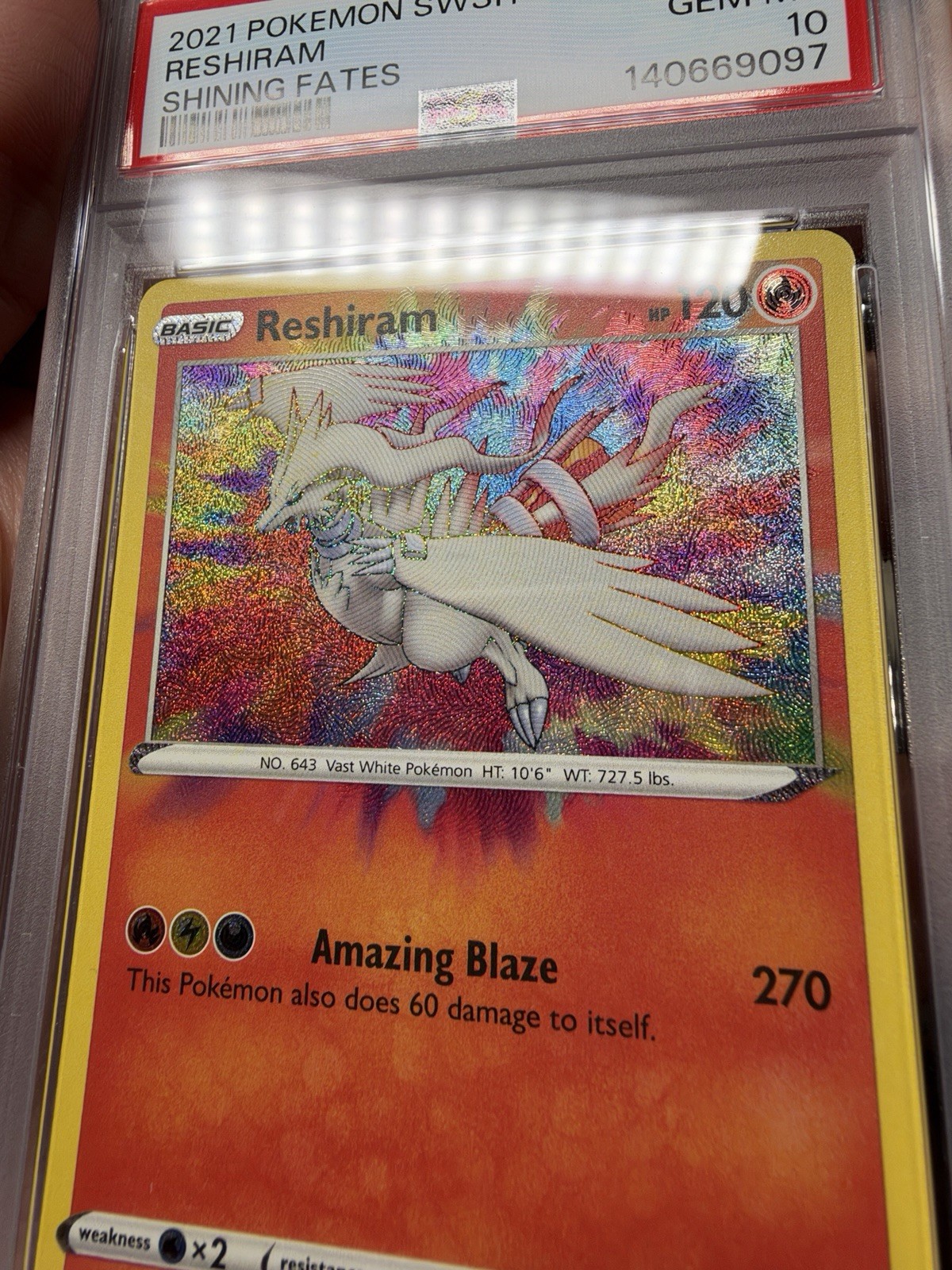 2021 POKEMON SWORD & SHIELD SHINING FATES #017 RESHIRAM PSA 10 view 3
