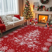 Christmas Area Rug 5x7 Red Washable Living Room Carpet Xmas Christmas Tree  ...