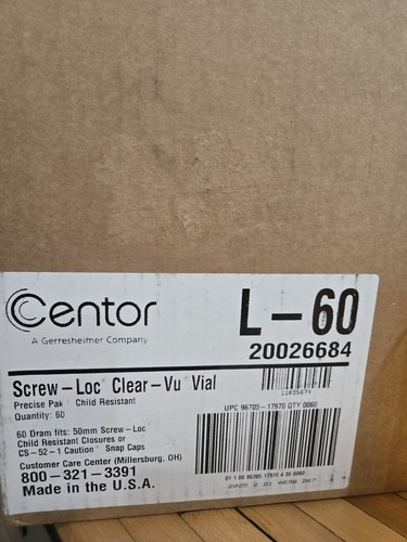 Lot Of 60 CENTOR L-60 CLEAR-VU SCREW-LOC DRAM VIALS, 50mm Amber Medicine Bottles - Picture 2 of 6