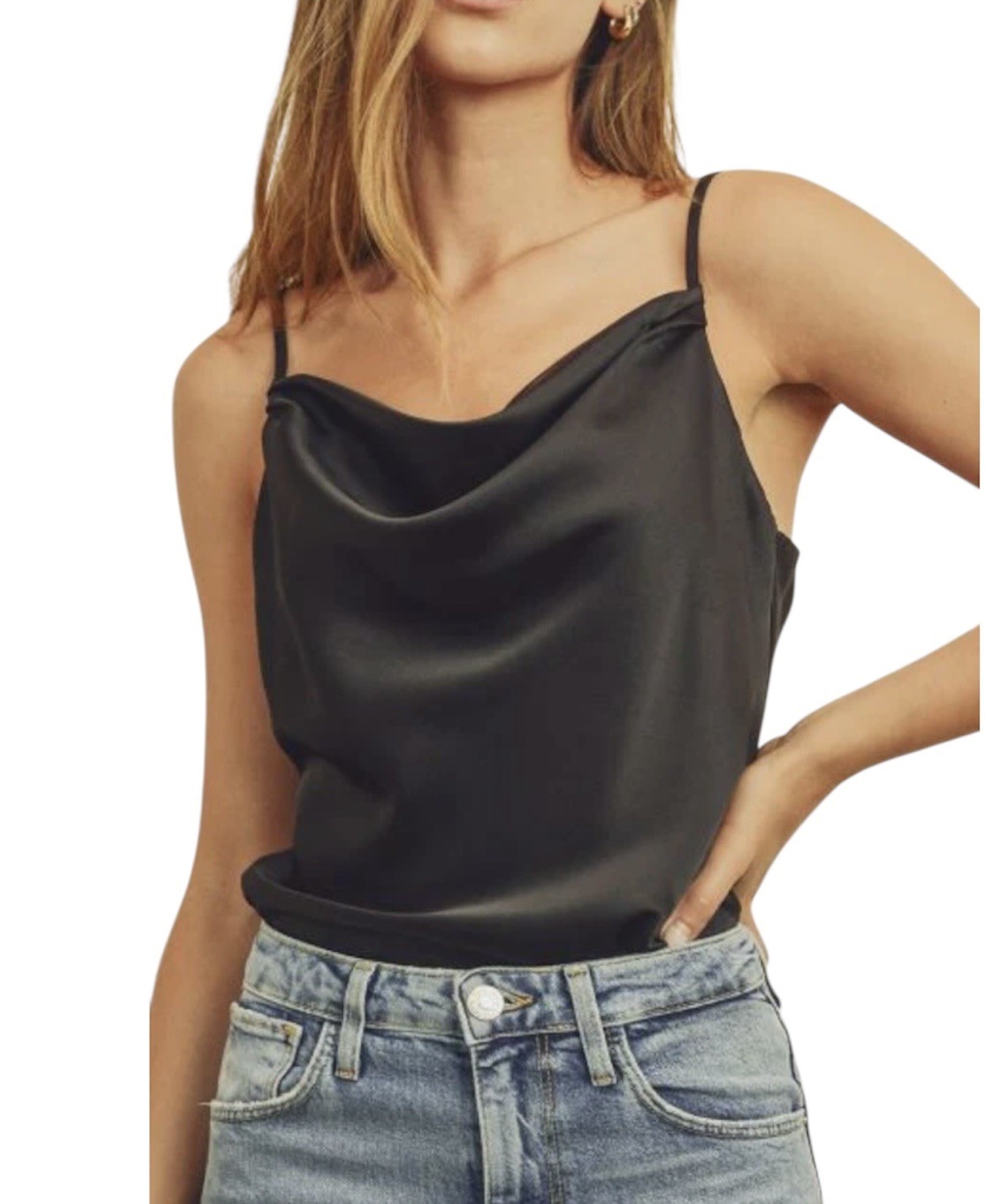 RO&DE Gray Satin Cowl Neck Spaghetti Strap Tank Top Women's Size XS