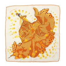 HERMES Carre 45 Silk 100 Scarf iHOLA FLAMENCA Orange White Authentic Used F/S