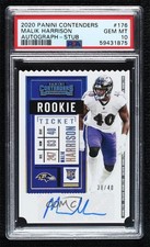 2020 Contenders Rookie Ticket Stub 30/40 Malik Harrison PSA 10 GEM MT Auto g6p